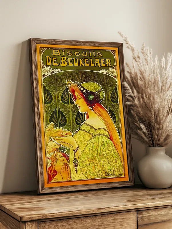 Постер «Реклама печенья» над диваном в гостиной