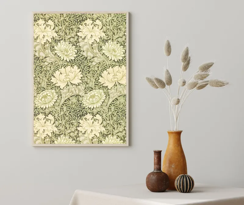 Постер «Уильям Моррис - Узор из хризантем» на стене в офисе