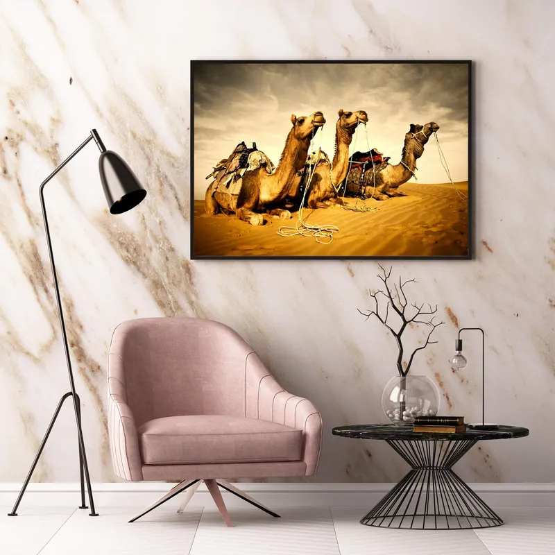 Постер «Пустыня Тар» над диваном в гостиной