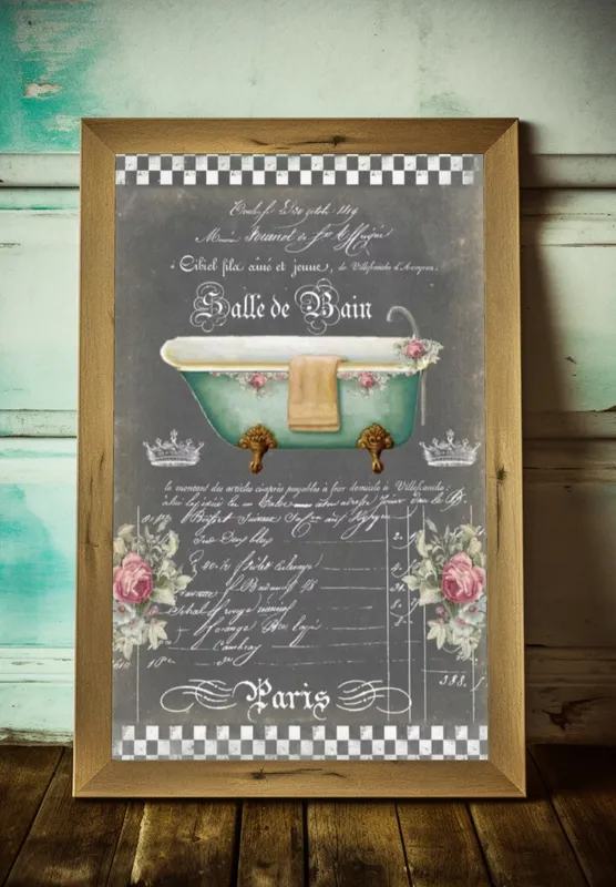 Постер «Старинная ванна» над диваном в гостиной