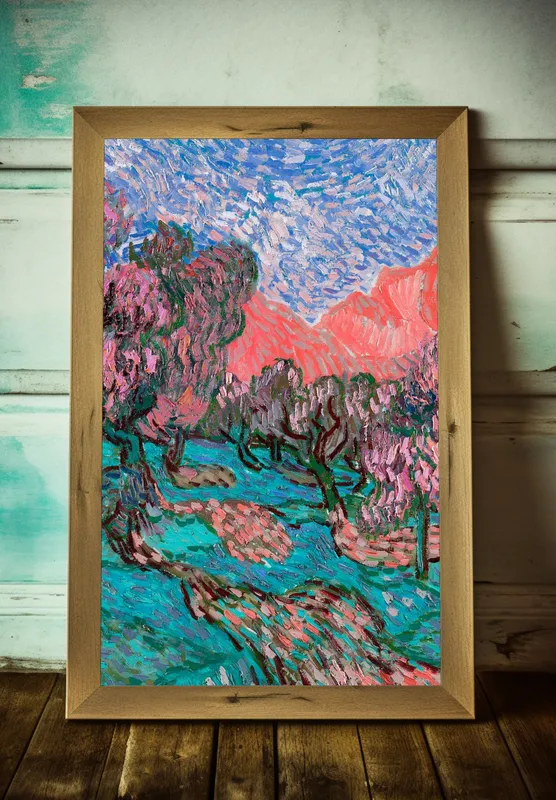 Постер «Ван Гог - Оливковые Деревья» над диваном в гостиной