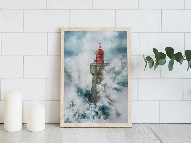Постер «Маяк на береговом рифе» на стене в офисе