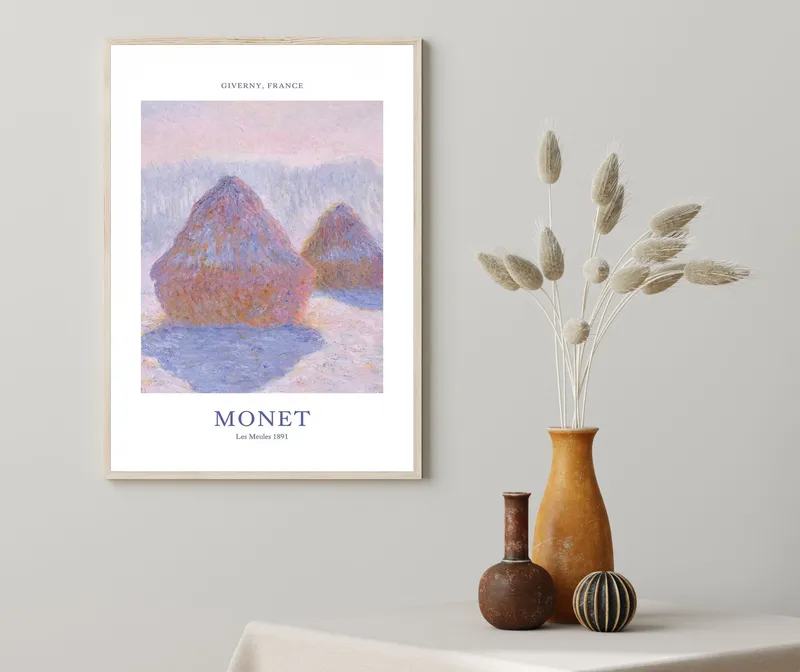 Постер «Клод Моне - Стога Сена» на стене в офисе