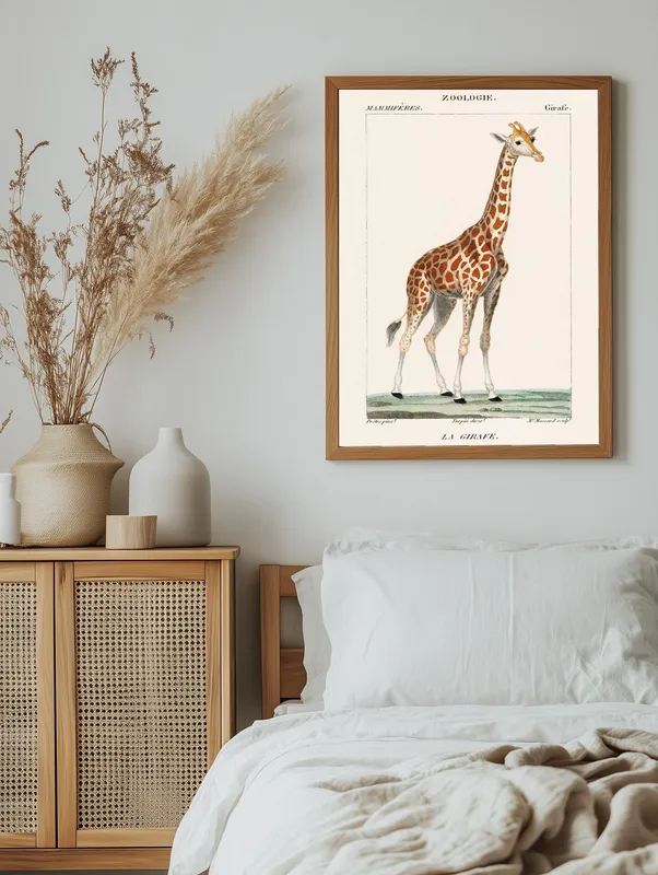 Постер «Жираф - Милый жираф» над диваном в гостиной