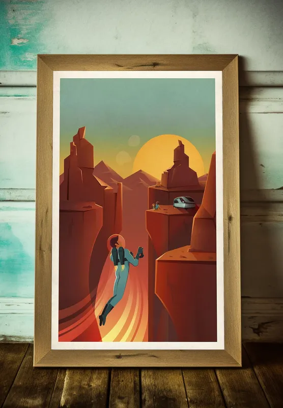 Постер «Реклама Space-X - Путешествие на Марс» на стене в офисе