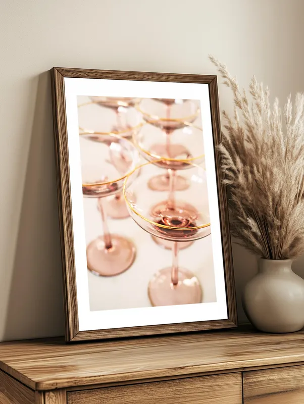 Постер «Винные бокалы» над диваном в гостиной