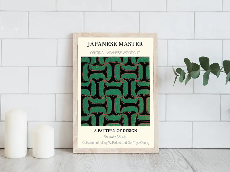 Постер «Постер Японский минимализм – Паттерн» над диваном в гостиной