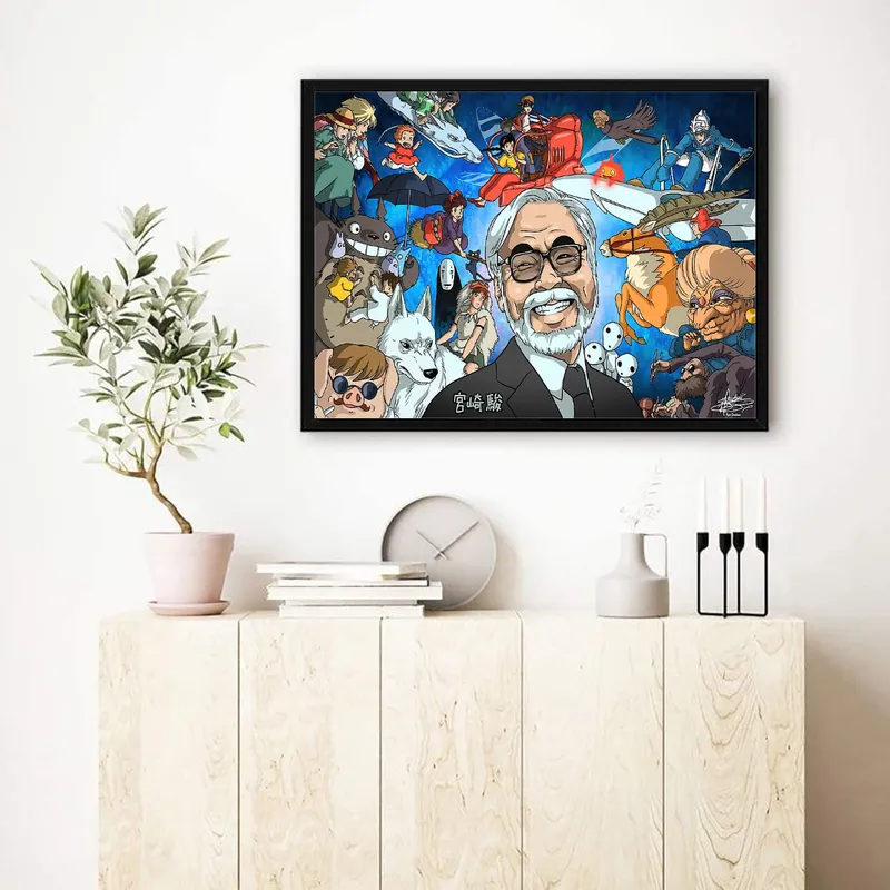 Постер «Мир Хаяо Миядзаки» на стене в офисе