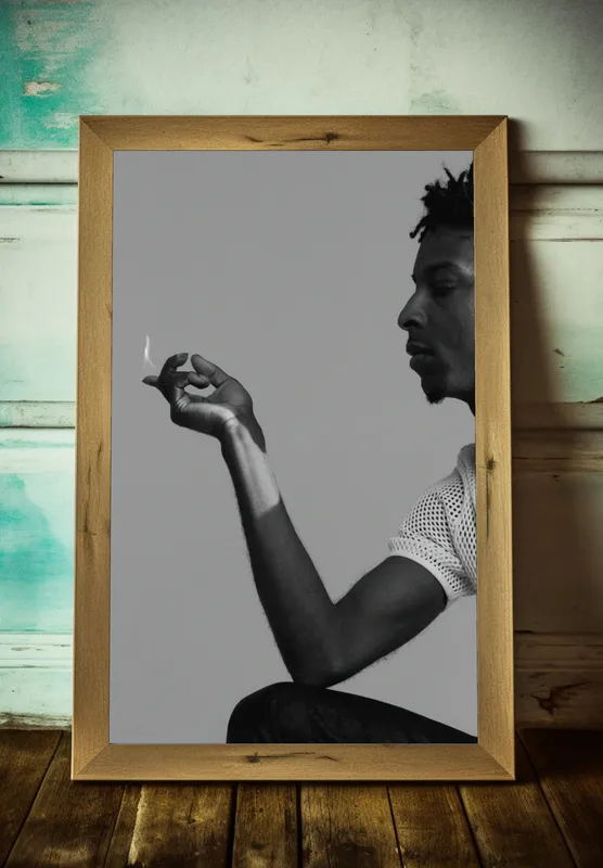 Постер «21 Savage с огнём в руке» на стене в офисе