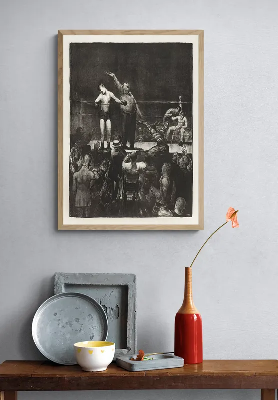 Постер «Бокс - Представление чемпиона» над диваном в гостиной