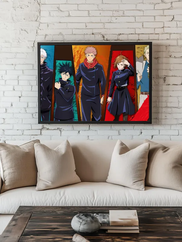 Постер «Магическая битва. Персонажи» на стене в офисе