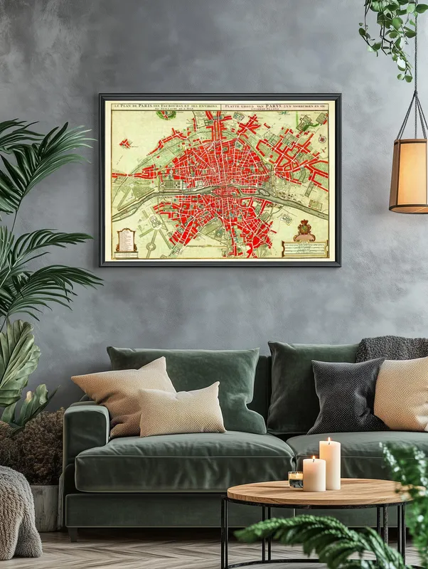 Постер «Старинный план Парижа» на стене в офисе