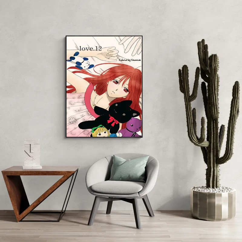 Постер «Опережая поцелуй. Фумино» над диваном в гостиной