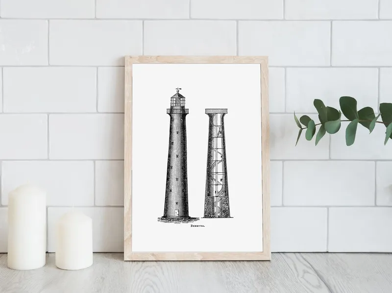 Постер «Маяк на Эдистонских скалах» на стене в офисе