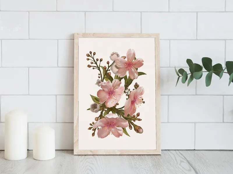 Постер «Весна - Первомайский цвет» над диваном в гостиной