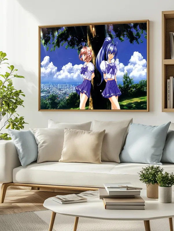 Постер «Беспокойные сердца. Мицуки и Харука» на стене в офисе