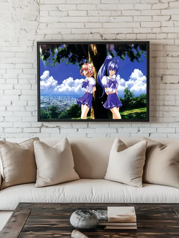 Постер «Беспокойные сердца. Мицуки и Харука» над диваном в гостиной