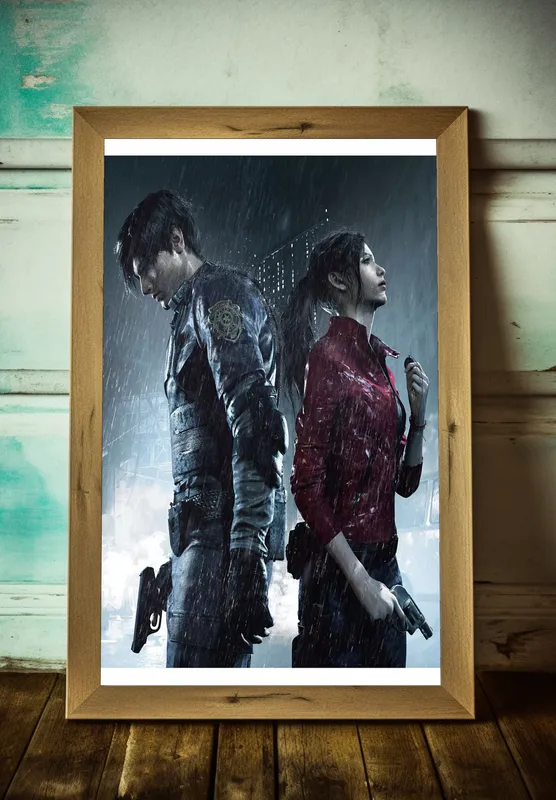 Постер «Resident evil. Леон и Клэр» над диваном в гостиной
