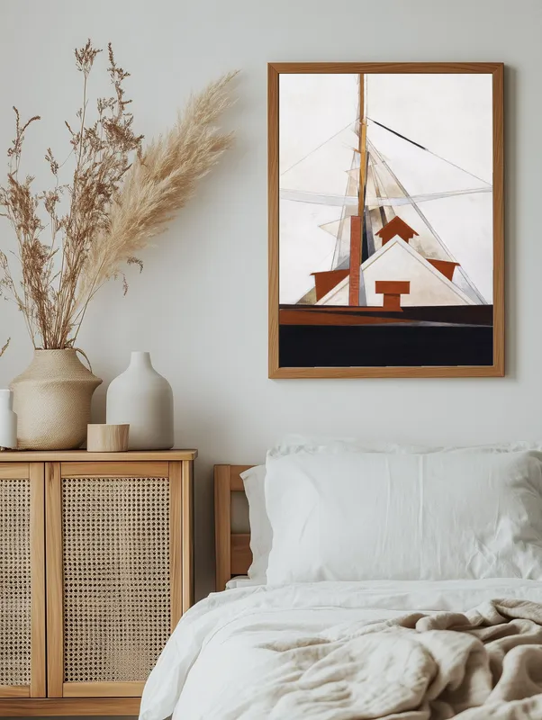 Постер «Геометрия - Геометрические мачты» над диваном в гостиной