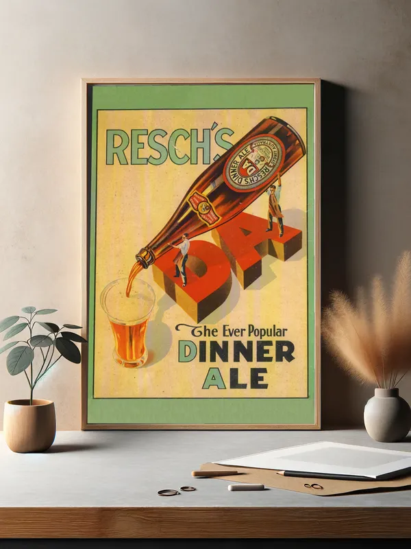 Постер «Рекламный плакат - Эль Reschs» над диваном в гостиной