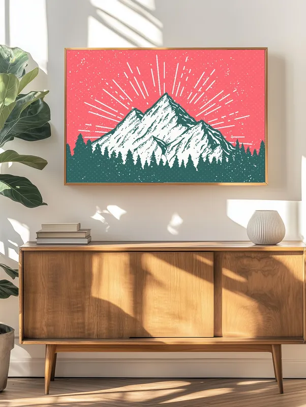 Постер «Снежные горы» на стене в офисе