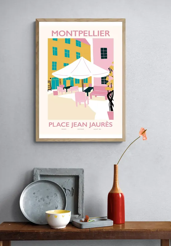 Постер «Монпелье - Площадь Жана Жореса» на стене в офисе