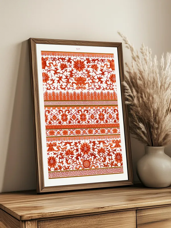 Постер «Китайский Орнамент - Красные Узоры» на стене в офисе