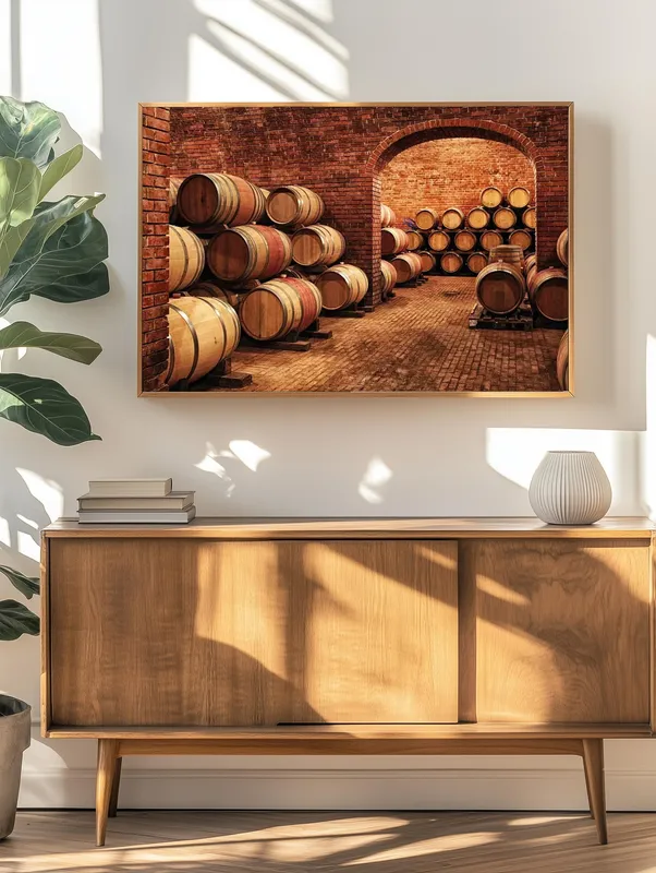 Постер «Бочки в погребе» на стене в офисе
