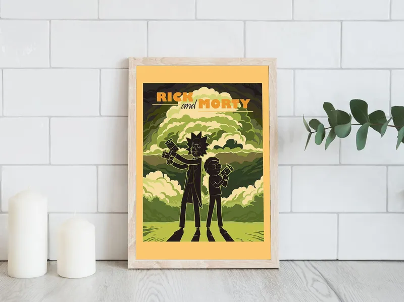 Постер «Постер Рик и Морти» на стене в офисе