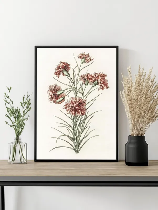 Постер «Йохан Тейлер - Шесть гвоздик» над диваном в гостиной