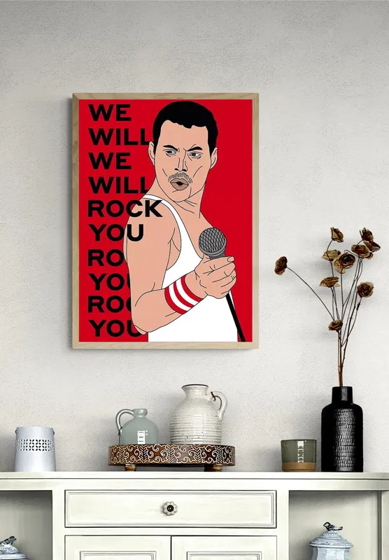 Постер «Freddie Mercury red-black» на стене в офисе