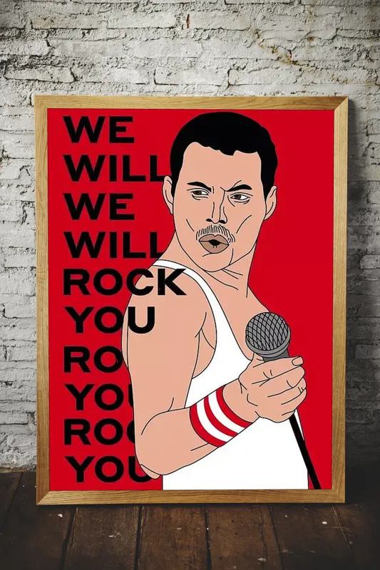 Постер «Freddie Mercury red-black» над диваном в гостиной