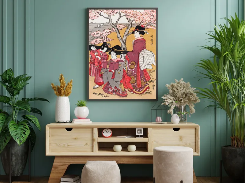 Постер «Японская семья» на стене в офисе