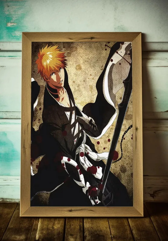 Постер «Блич. Главный герой» над диваном в гостиной