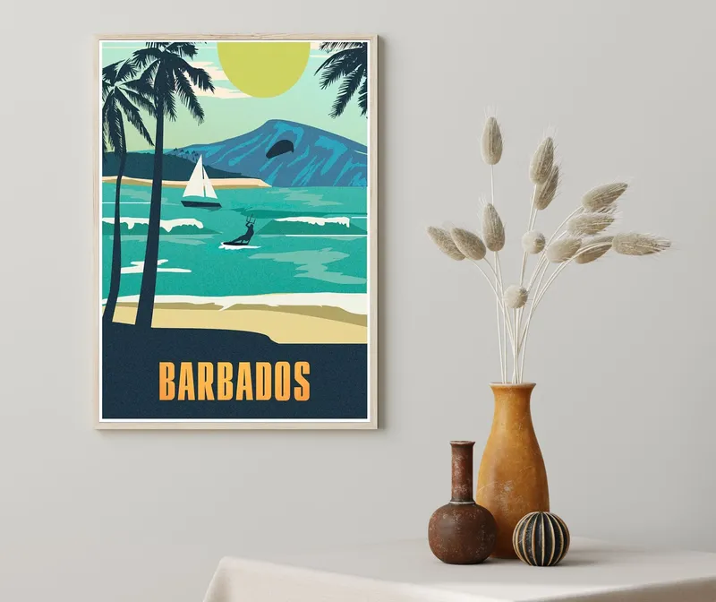 Постер «Лодки - Парусная лодка на острове Барбадос» на стене в офисе
