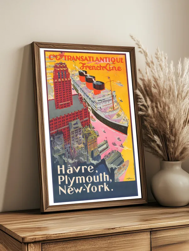 Постер «Корабли - Пароход Transatlantigue French Line» на стене в офисе