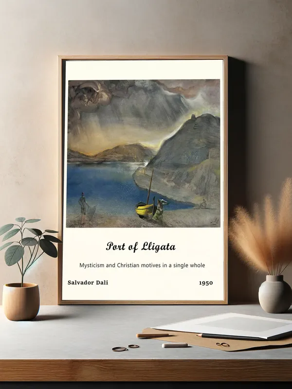 Постер «Сальвадор Дали - Порт Льигат» над диваном в гостиной