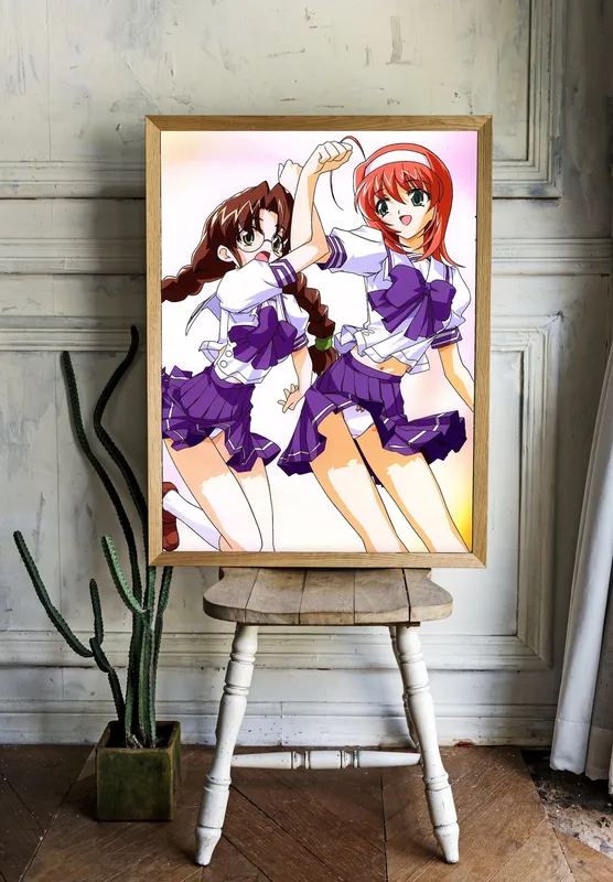 Постер «Беспокойные сердца. Аканэ с подружкой» над диваном в гостиной