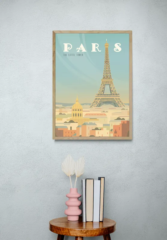 Постер «Постер Париж» над диваном в гостиной