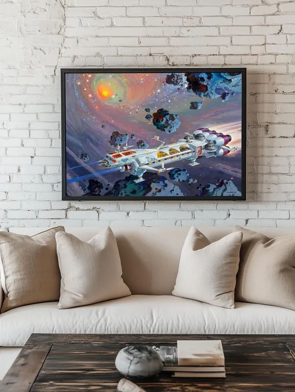 Постер «Космический корабль» на стене в офисе