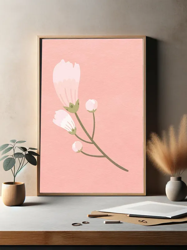 Постер «Весна - Закрытый бутон» над диваном в гостиной