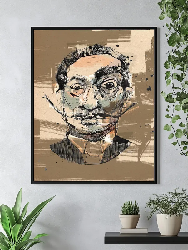 Постер «Рисунок Карандашом - Сальвадор Дали» над диваном в гостиной