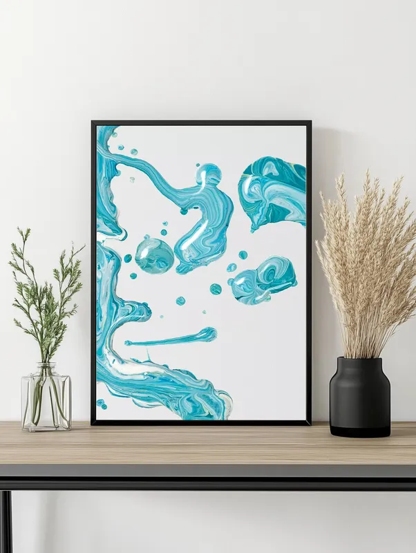 Постер «Эстетические голубые капли» на стене в офисе