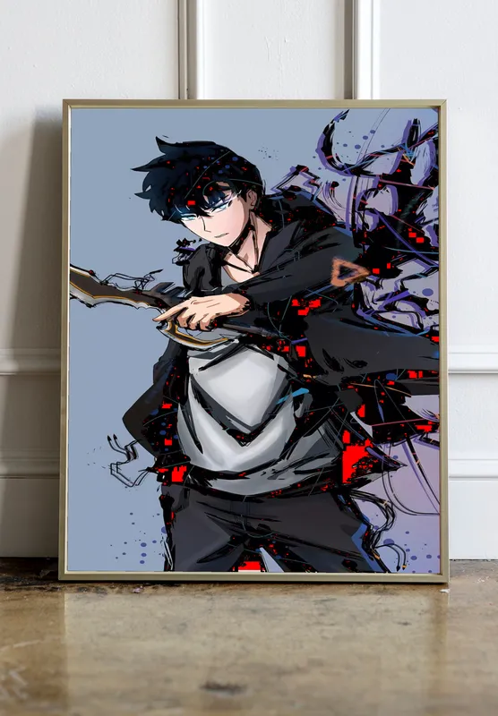Постер «Поднятие уровня в одиночку. Джин Ву с клинком» на стене в офисе