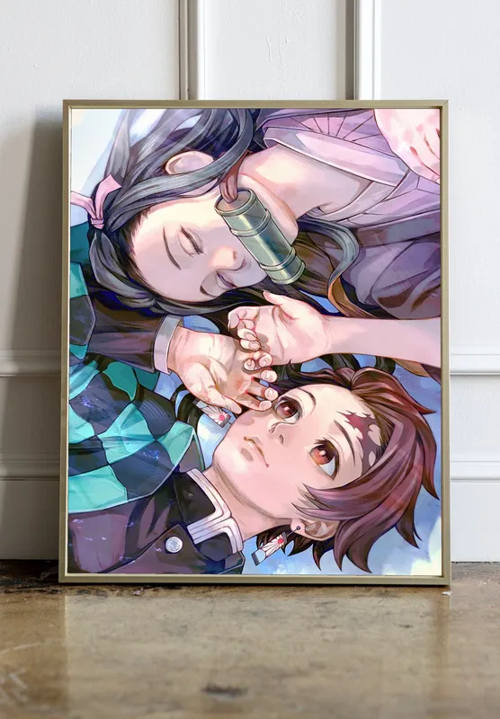 Постер «Клинок, рассекающий демонов. Танджиро с сестрой» на стене в офисе