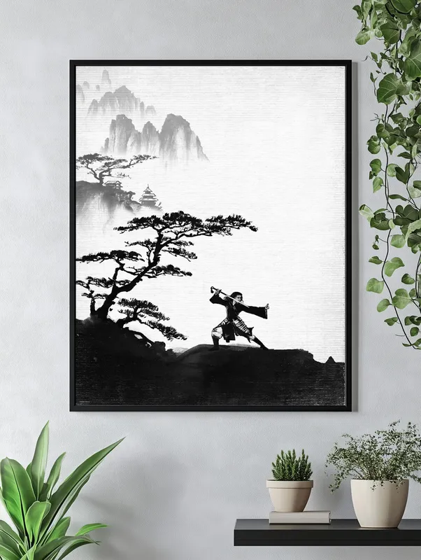 Постер «Мулан - На горе» над диваном в гостиной