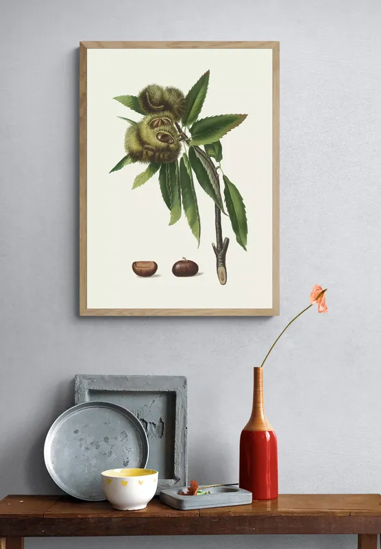 Постер «Деревья - Ветвь каштана» над диваном в гостиной