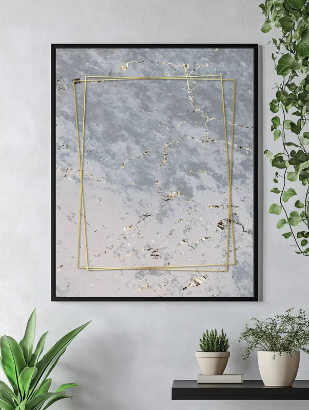 Постер «Серый мрамор» над диваном в гостиной
