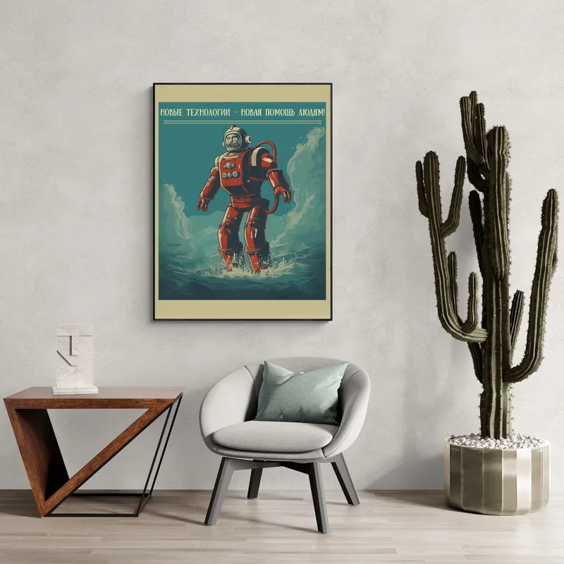 Постер «Новые технологии - новая помощь людям» на стене в офисе