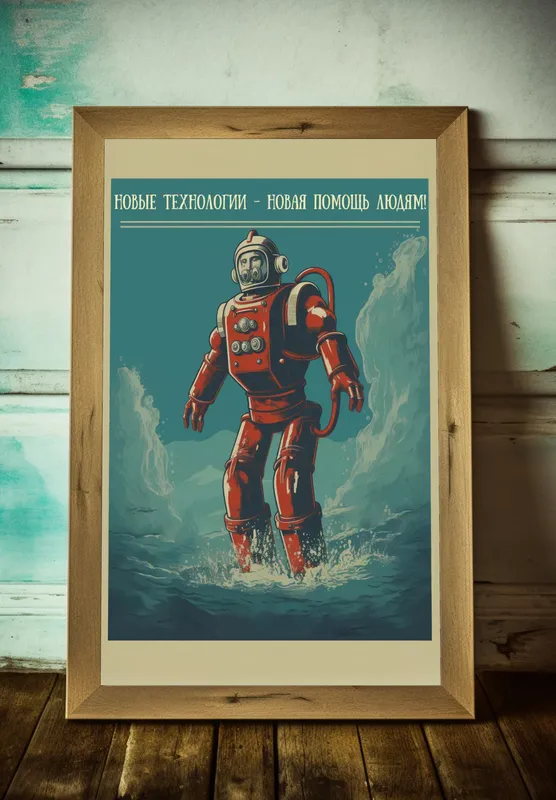 Постер «Новые технологии - новая помощь людям» над диваном в гостиной